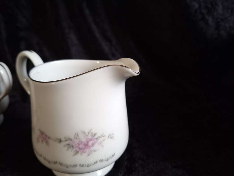 Beautiful Vintage Nagoya Pink Rose Fine China Milk and Sugar Set.
