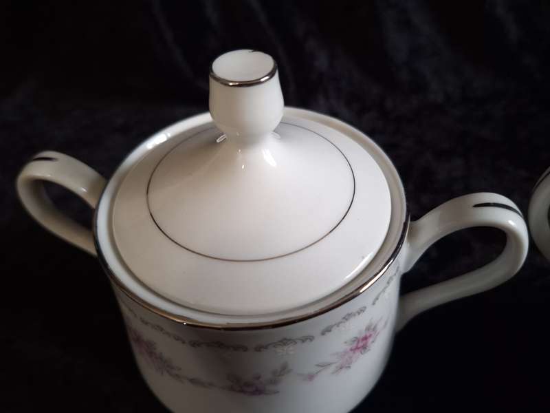 Beautiful Vintage Nagoya Pink Rose Fine China Milk and Sugar Set.