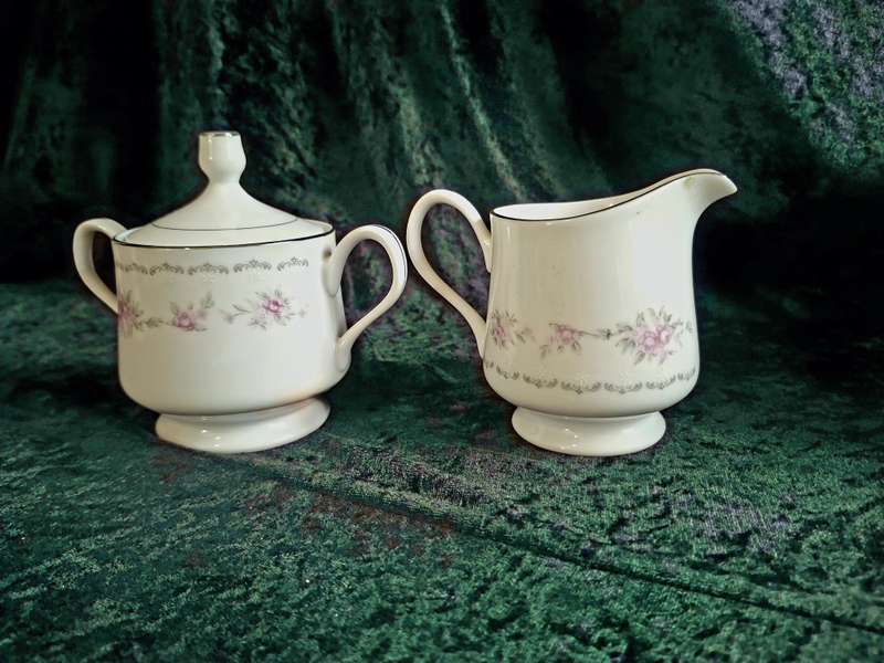 Beautiful Vintage Nagoya Pink Rose Fine China Milk and Sugar Set.