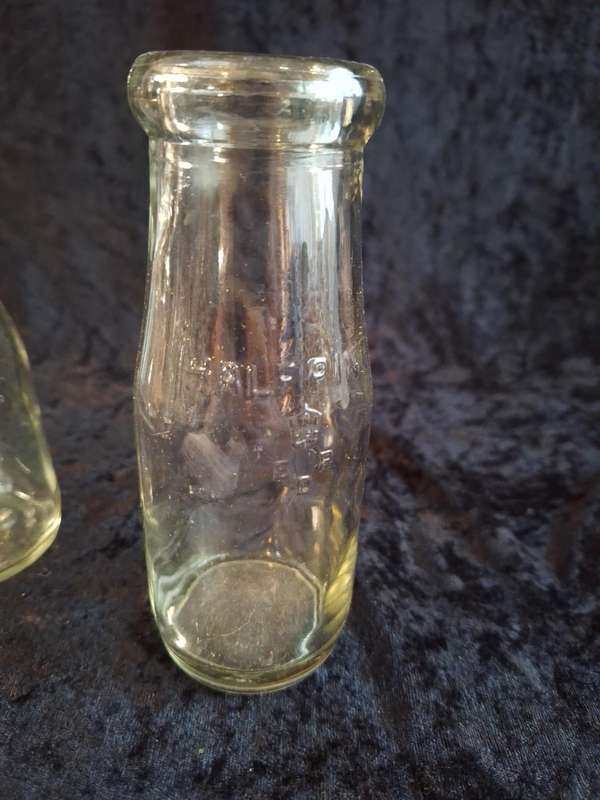 Vintage 1920's Half Pint Glass Milk Bottles.