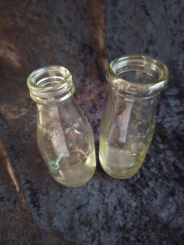 Vintage 1920's Half Pint Glass Milk Bottles.