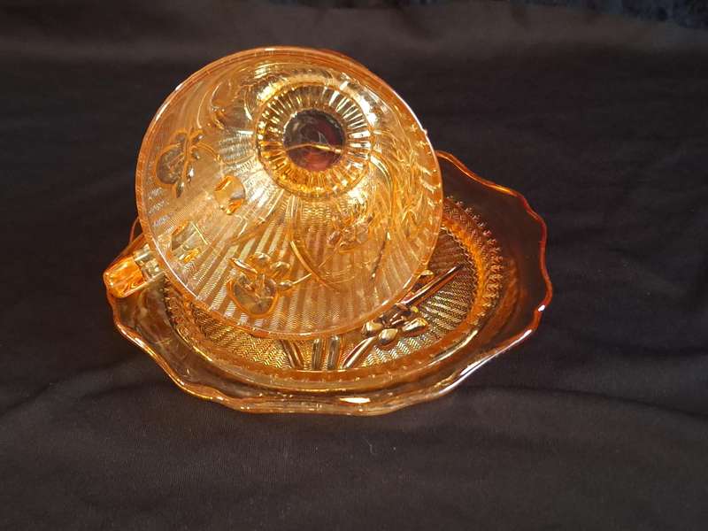 Stunning Vintage Carnival Pressed Glass Duo - E.