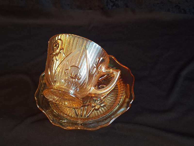 Stunning Vintage Carnival Pressed Glass Duo - D.