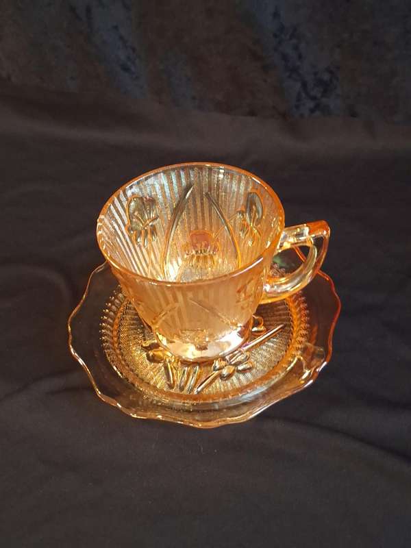 Stunning Vintage Carnival Pressed Glass Duo - E.