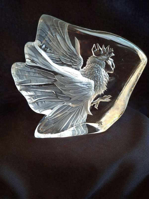 Vintage Mats Jonasson Crystal Rooster Art Glass - Signed - Made in Sweden.