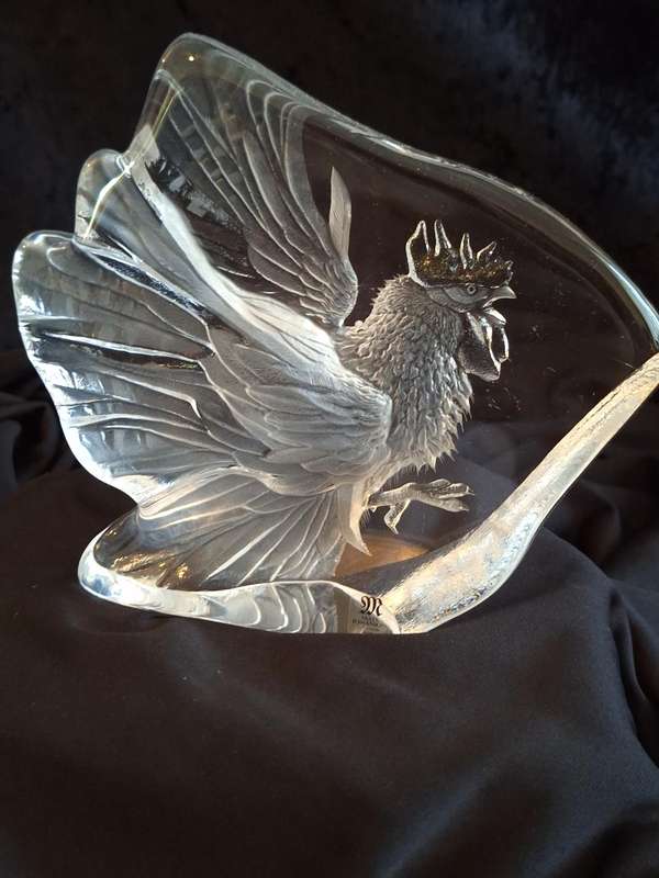 Vintage Mats Jonasson Crystal Rooster Art Glass - Signed - Made in Sweden.