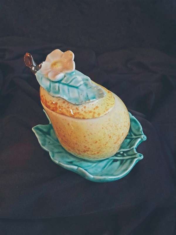 Stunning Vintage Italian Ceramic Pear Jam Pot.