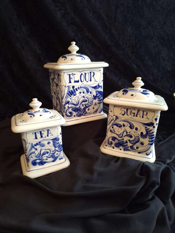 Beautiful Vintage Italian Mancioli Pottery Canisters - (Some Damage)