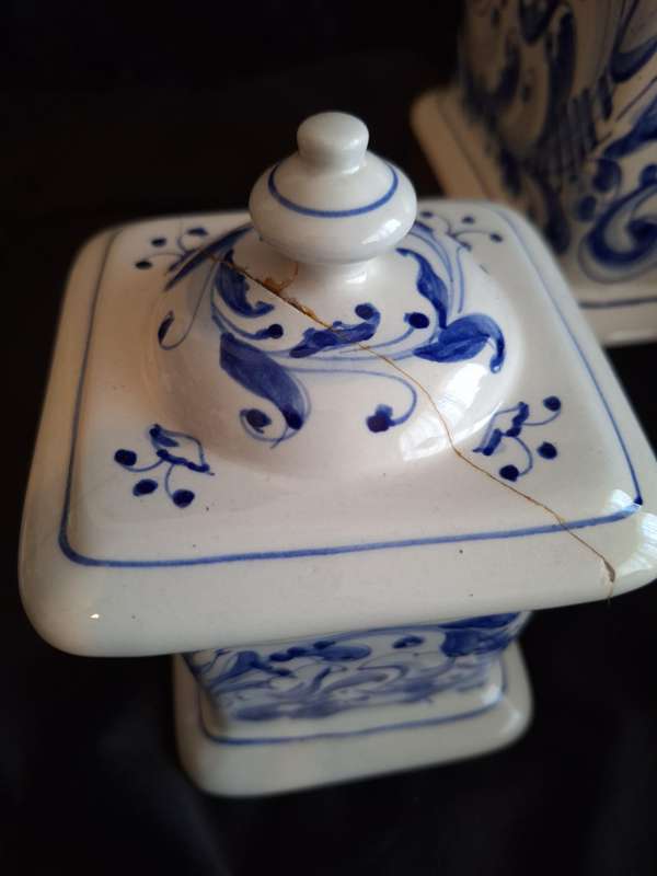 Beautiful Vintage Italian Mancioli Pottery Canisters - (Some Damage)