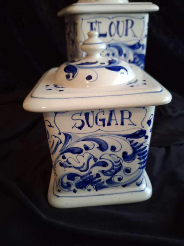 Beautiful Vintage Italian Mancioli Pottery Canisters - (Some Damage)