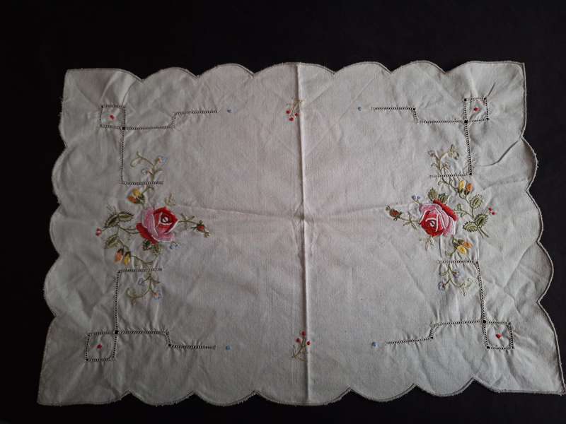 Beautiful Vintage Embroidered Tray Cloth.
