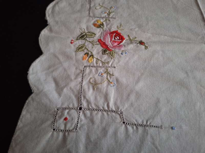 Beautiful Vintage Embroidered Tray Cloth.