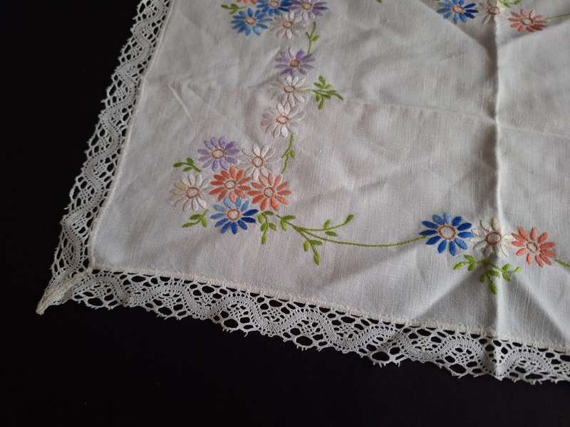 Beautiful Vintage Embroidered Tray Cloth - B.