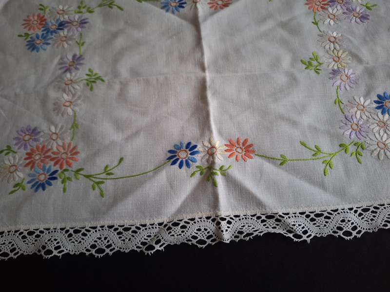 Beautiful Vintage Embroidered Tray Cloth - B.