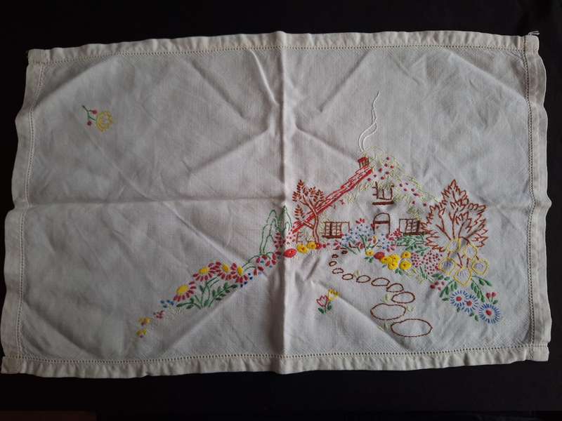 Beautiful Vintage Embroidered Tray Cloth - C.