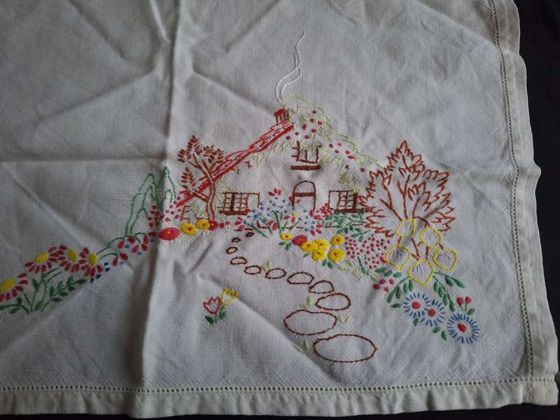 Beautiful Vintage Embroidered Tray Cloth - C.
