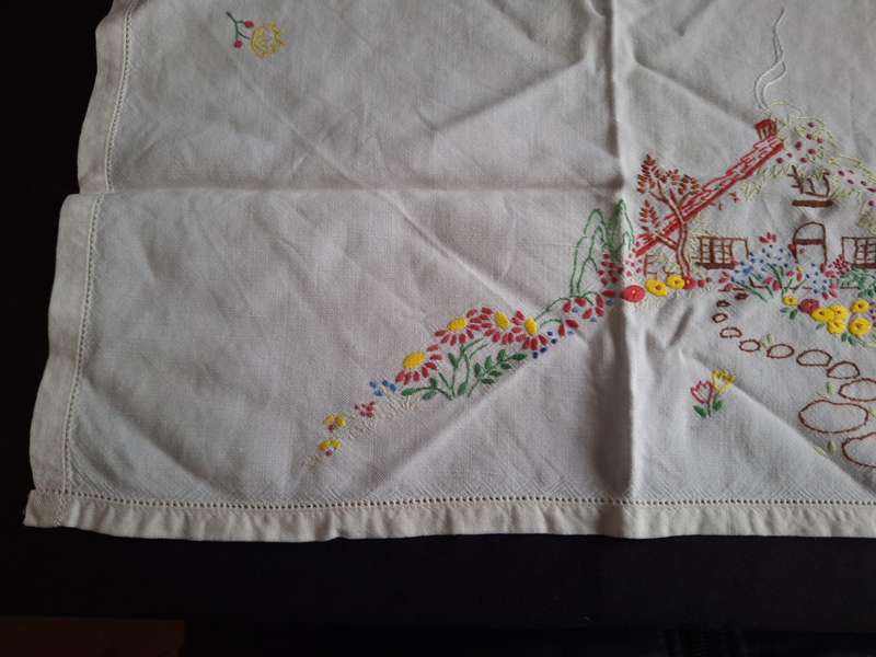 Beautiful Vintage Embroidered Tray Cloth - C.