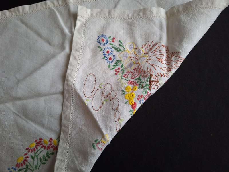 Beautiful Vintage Embroidered Tray Cloth - C.