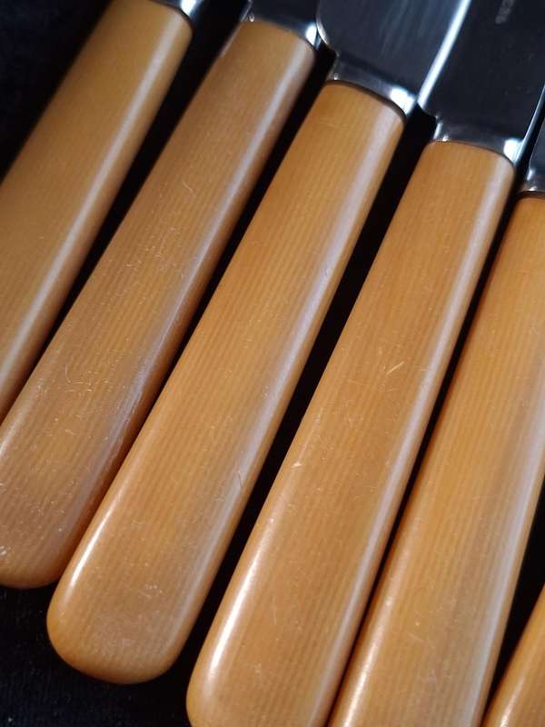 Vintage Set of 6 Firth's Sheffield Stainless-Steel Dinner Knifes (Faux Bone Handles)