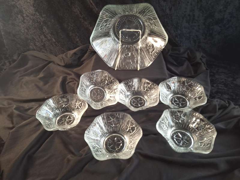 Beautiful Vintage Italian Pressed Glass Dessert Set.