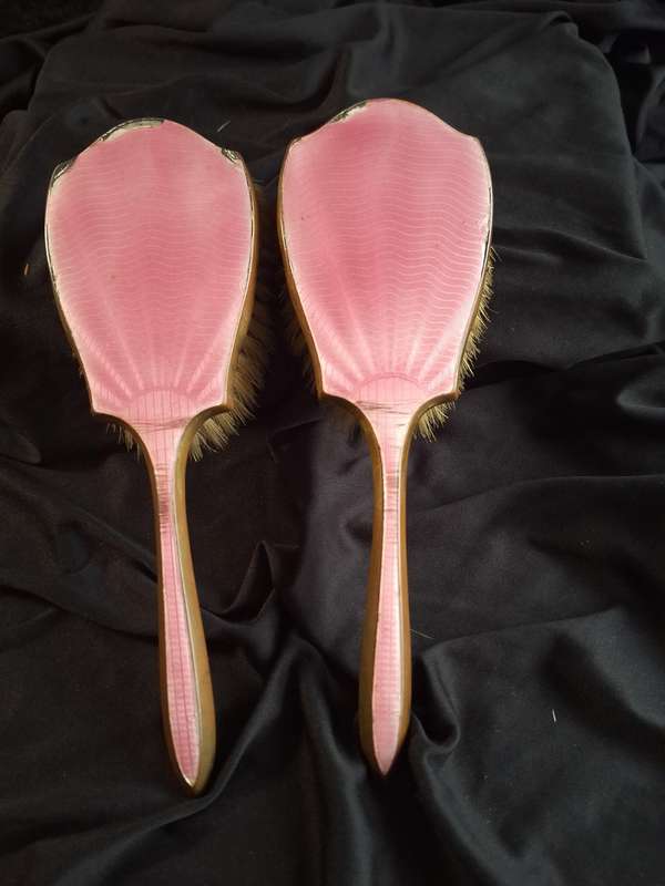 Beautiful Art-Deco Pink Enamel Dressing Table Set.