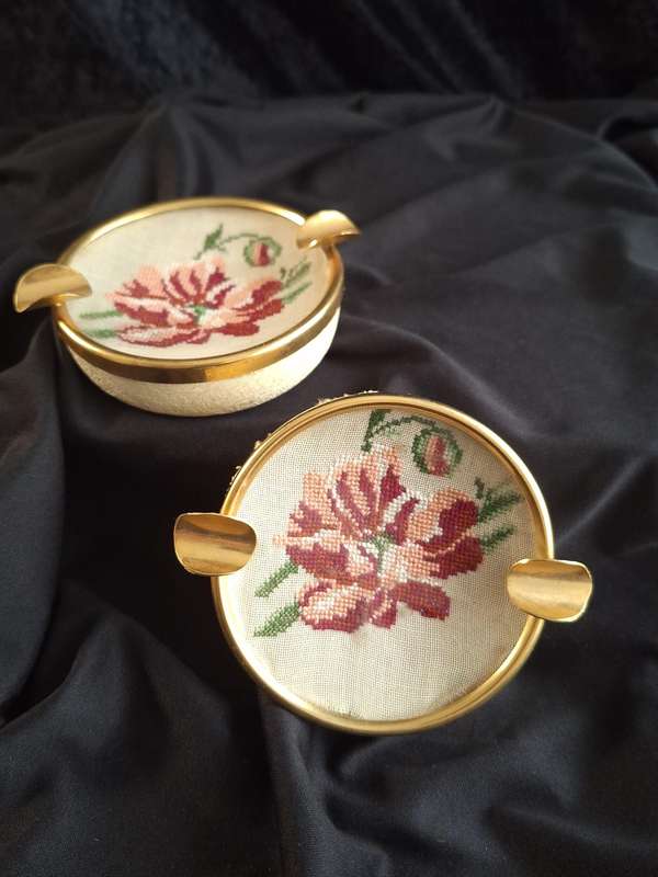 Stunning Vintage Petit Point Dressing Table Ashtray Set.
