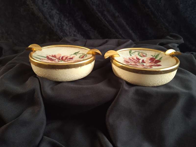 Stunning Vintage Petit Point Dressing Table Ashtray Set.