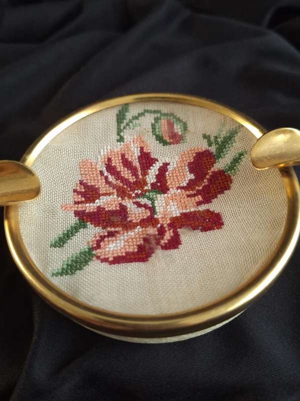 Stunning Vintage Petit Point Dressing Table Ashtray Set.