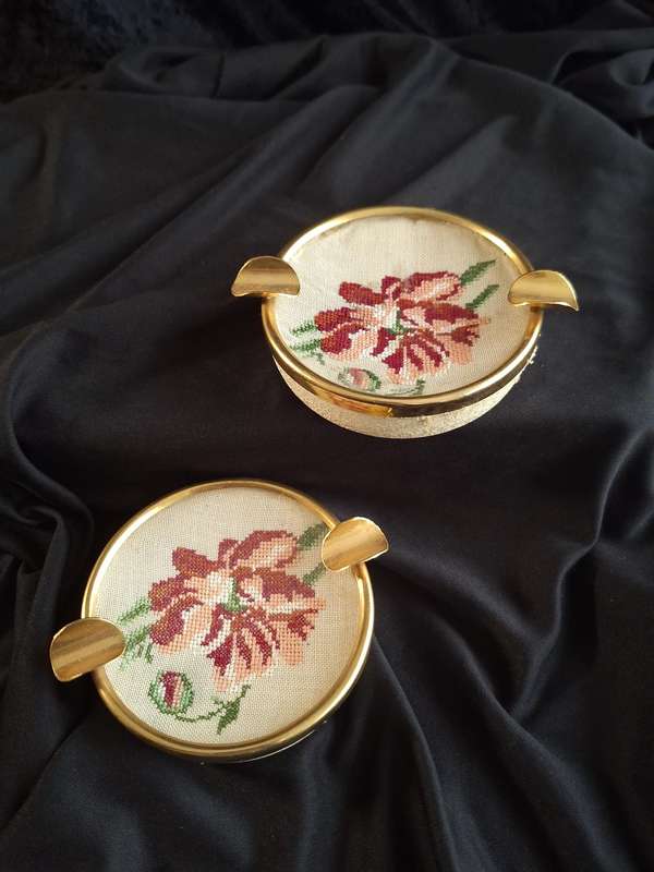 Stunning Vintage Petit Point Dressing Table Ashtray Set.