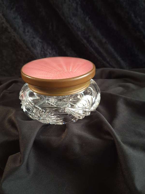 Beautiful Art-Deco Pink Enamel and Crystal Dressing Table Trinket.