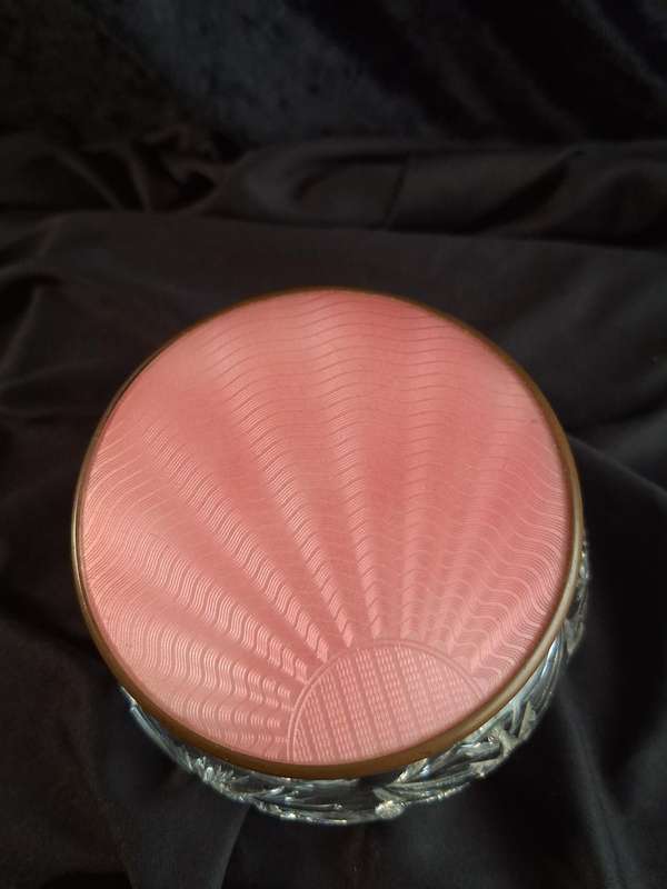 Beautiful Art-Deco Pink Enamel and Crystal Dressing Table Trinket.