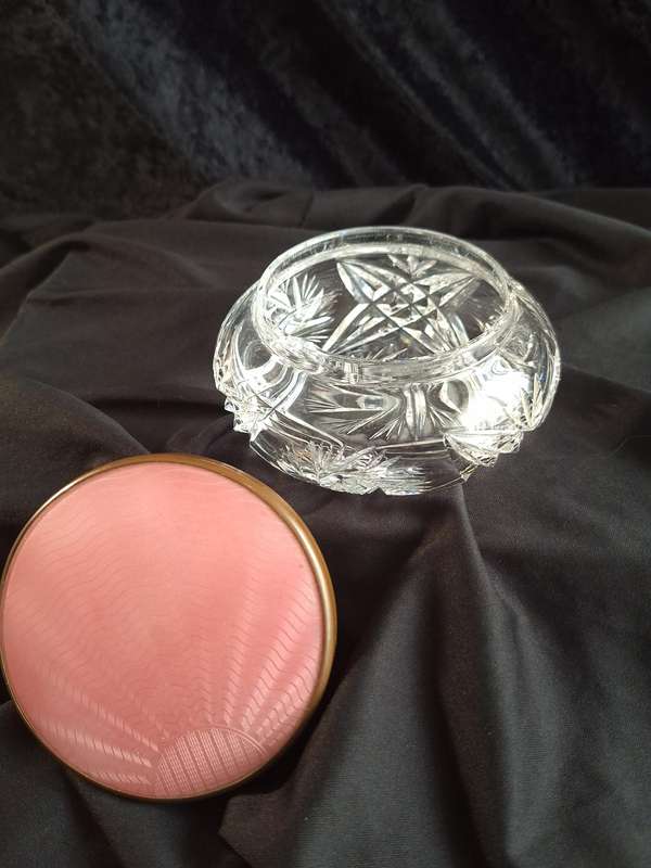 Beautiful Art-Deco Pink Enamel and Crystal Dressing Table Trinket.