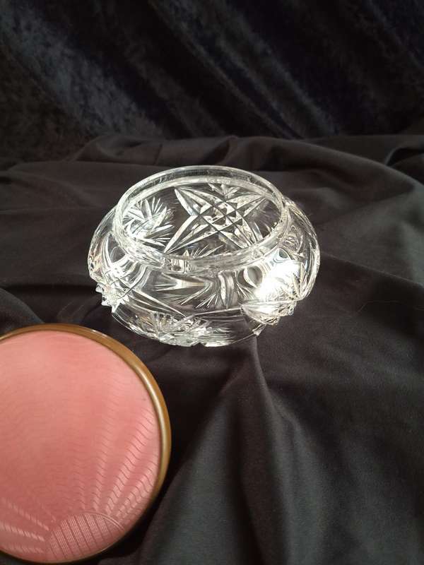 Beautiful Art-Deco Pink Enamel and Crystal Dressing Table Trinket.