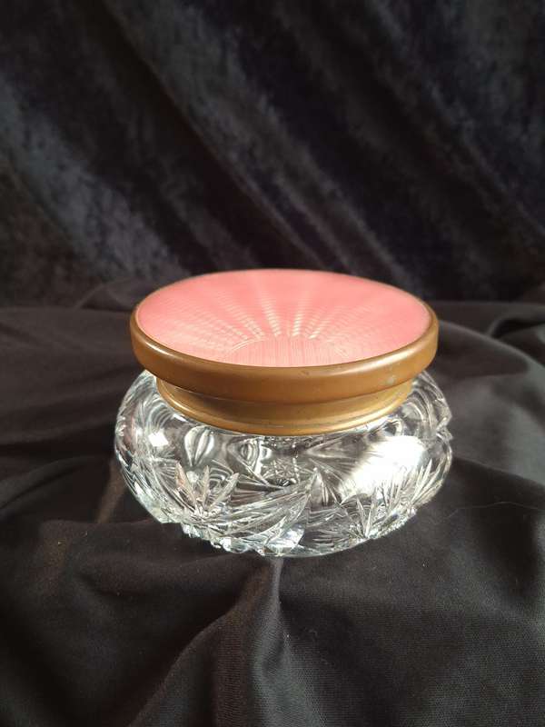 Beautiful Art-Deco Pink Enamel and Crystal Dressing Table Trinket.