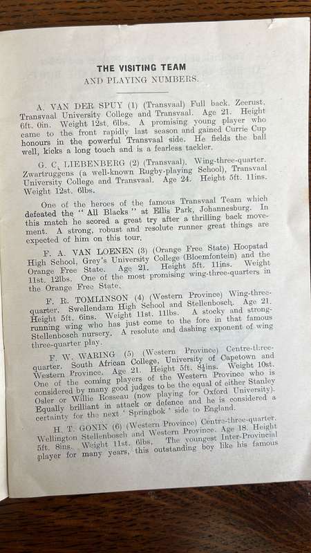 1929/30 South African Universities Rugby Tour of Kenya, Signed, details below