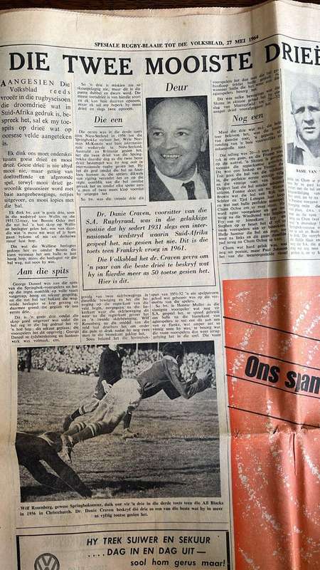 1964 Rugbyraad Vier 75-Jarige Fees Volksblad Signed Supplement, details below