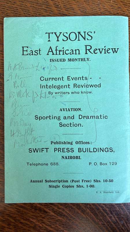 1929/30 South African Universities Rugby Tour of Kenya, Signed, details below