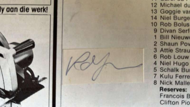 1984 Western Province vs Northern Transvaal at Newlands Signed Baumgarten Programme, details below