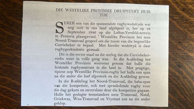 1946 Northern Transvaal's 1st Currie Cup Win Articles, Picture & Signature, details below