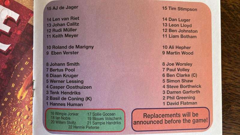 2000 Leopards vs England at Olën Park Programme, details below