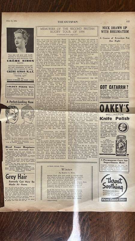 Pre War Memorabilia...1938 British Lions Tour - The Outspan 4 Publications, details below