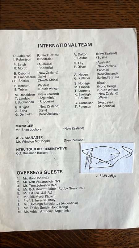 1979 International Rugby Team Itinerary, Signed & Lancashire Touring Party, details below