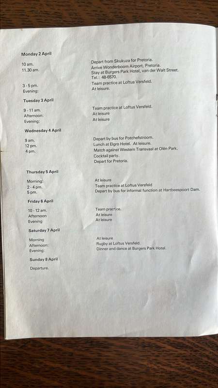 1979 International Rugby Team Itinerary, Signed & Lancashire Touring Party, details below
