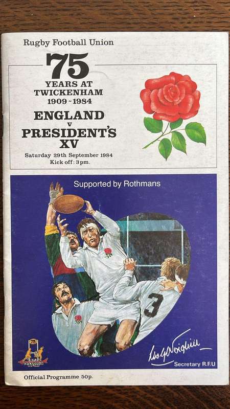 1984 England vs Presidents XV at Twickenham Programme, details below