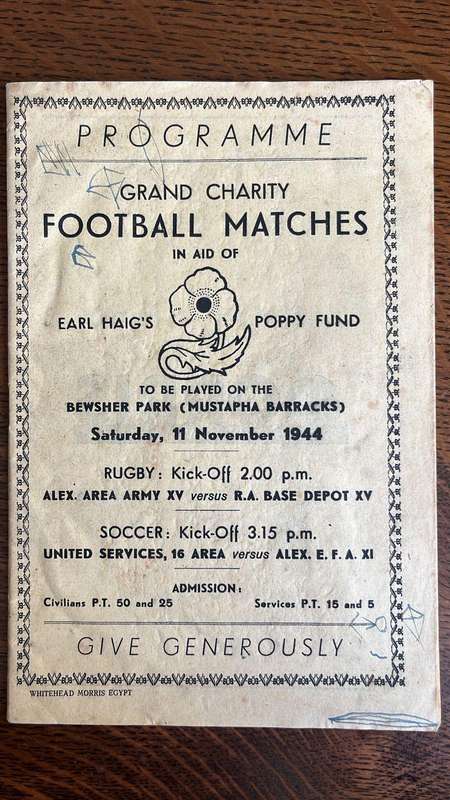 1944 "Poppy Day" Grand Charity Football Matches at Mustapha Barracks, details below