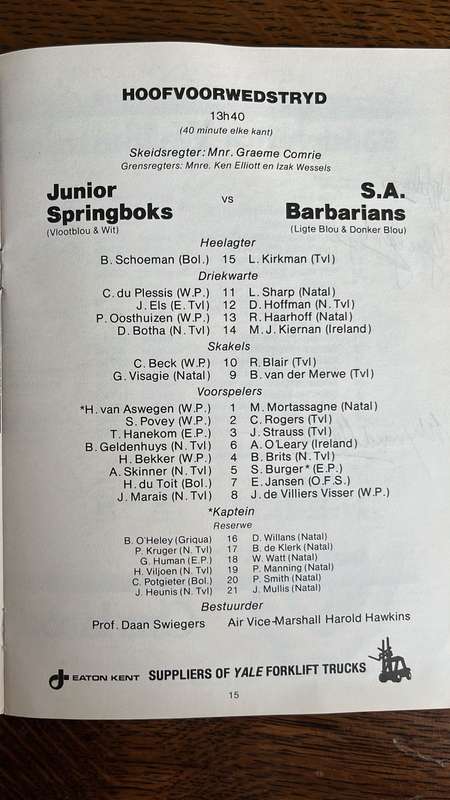 1981 South Africa vs Ireland at Kings Park Signed Programme & Irish Pin, details below