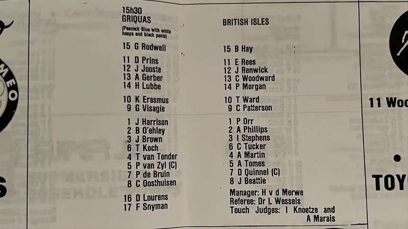 1980 British Lions vs Griquas Programme & A Very Interesting Curtain Raiser, see below