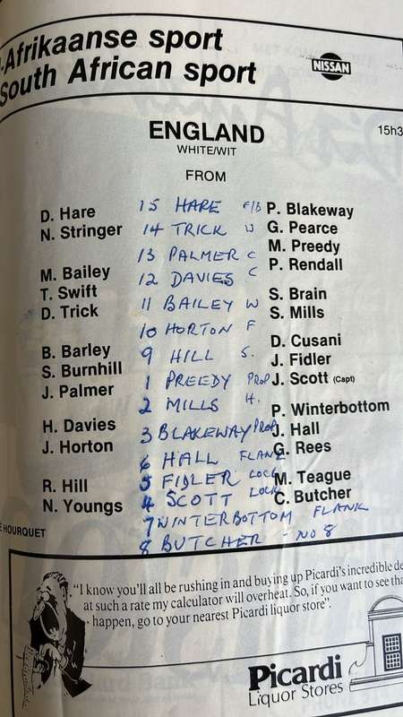 1984 England vs South Africa at Boet Erasmus Signed Programme, details below