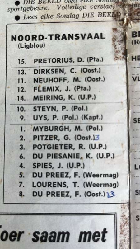 1968 British Lions vs Northern Transvaal at Loftus Programme, details below