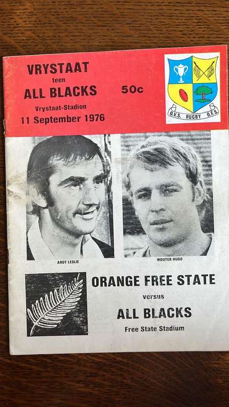 1976 Vrtstaat vs All Blacks at Vrystaat Stadium Signed Programme, details below